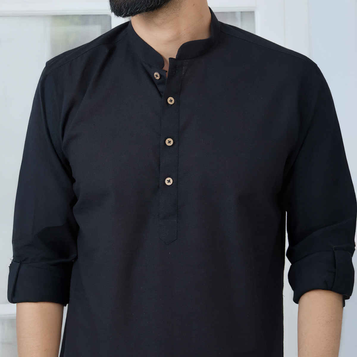 See Designs Men's Pure Cotton Slub Short Kurta | Black - S