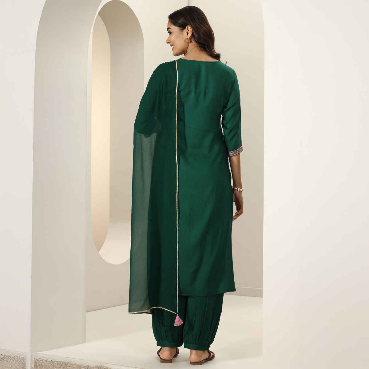 Libas Women's Self Design Rayon Straight Suit Sets With Dupatta | 400527 | Green - XL