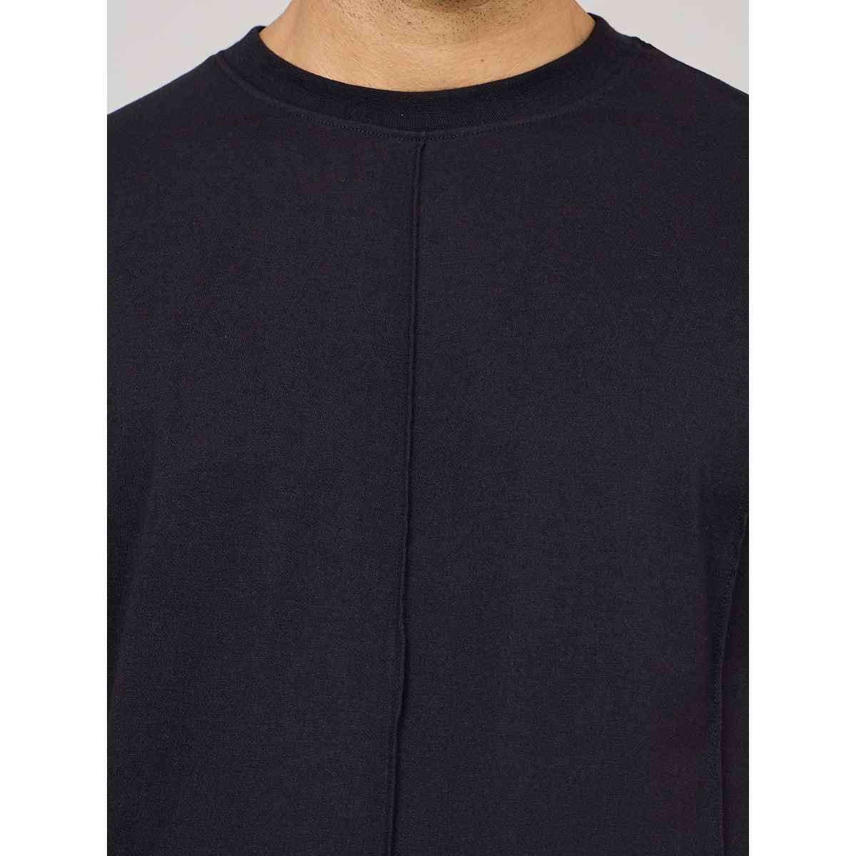 Styli Men's Regular Fit Tee with Pintuck Detail | Black - XL