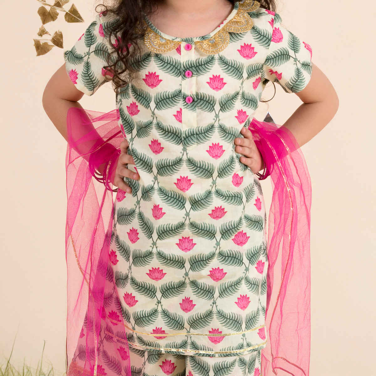 Pspeaches Girl's Sharara Set | Sha-Lotus | Green | 5-6 yrs