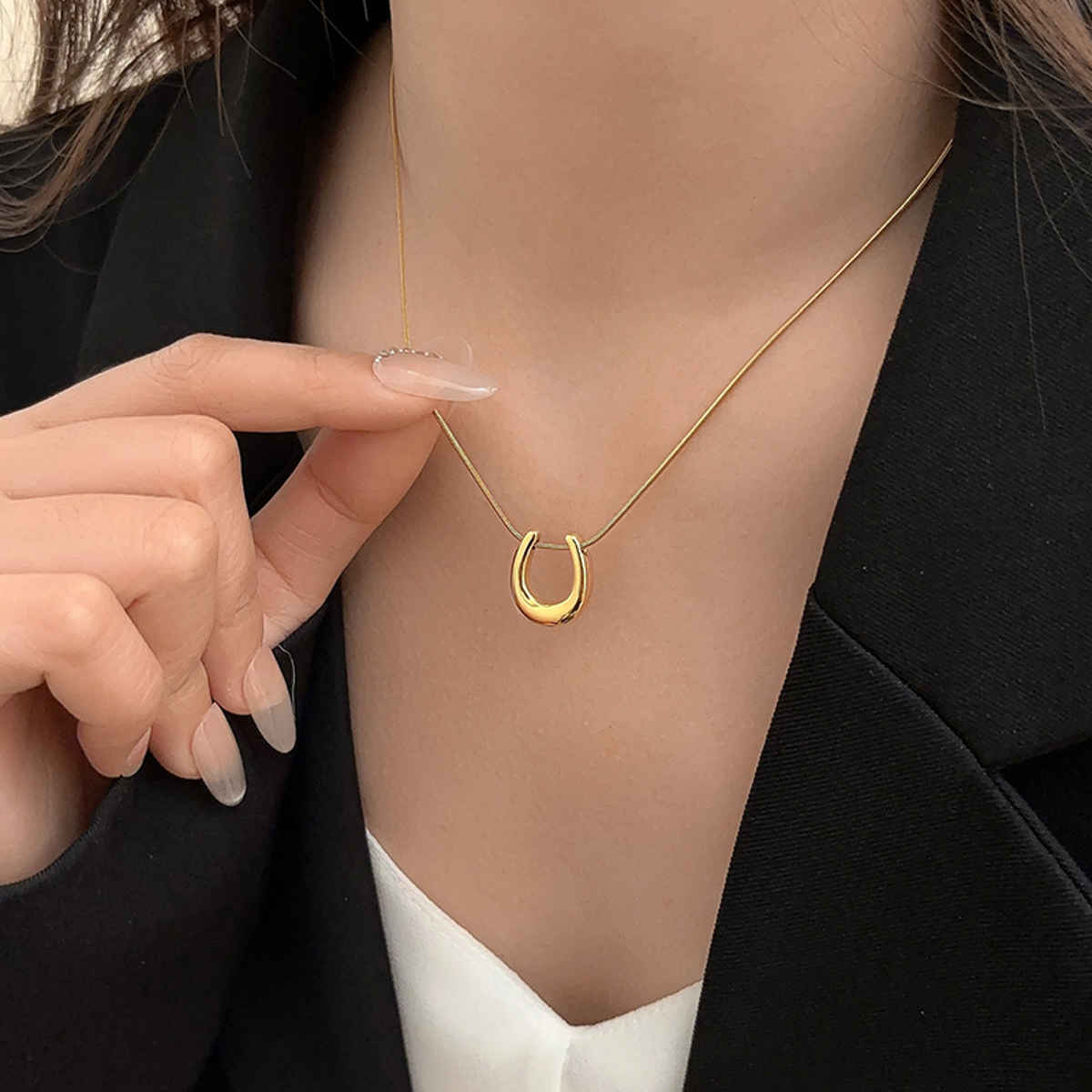 LabelShe Gold-Plated Stainless Steel U Shaped Pendant Necklace | LS-PS-26446