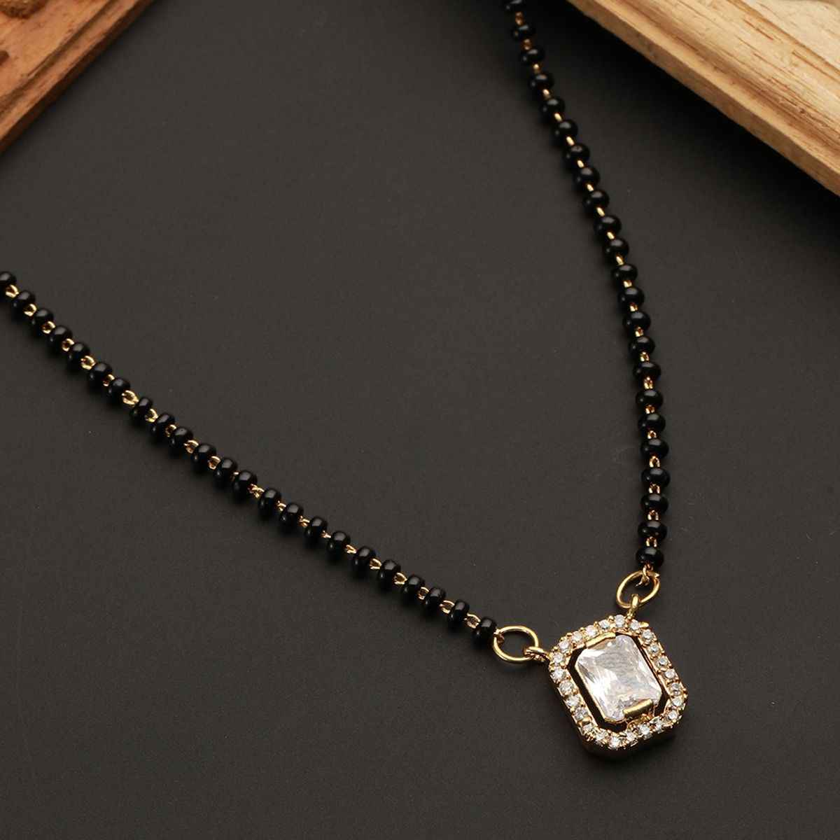 Priyaasi Studded Block Ad Black Beads Gold-Plated Mangalsutra