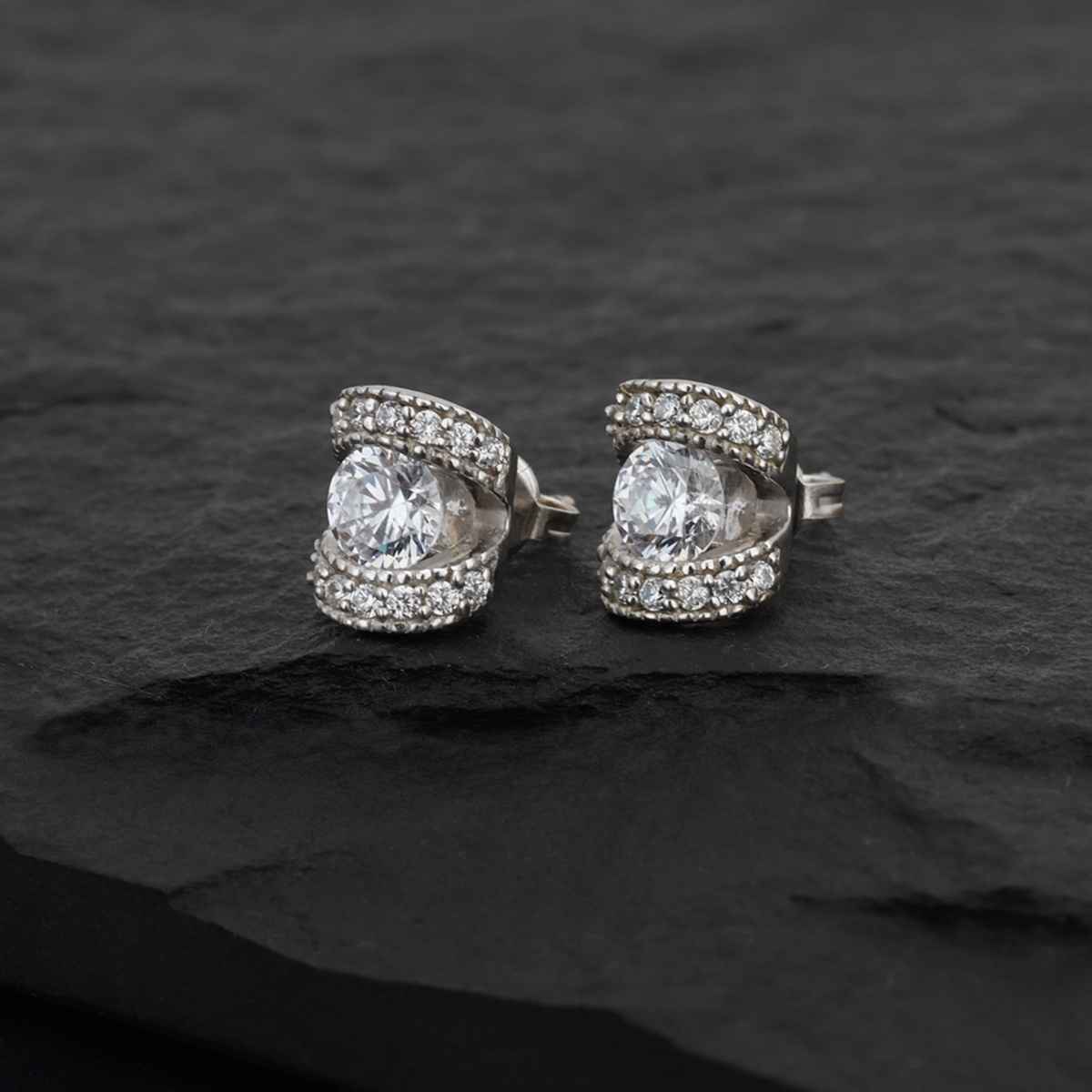 Carlton London Rhodium Plated with CZ Stud Earring | FJE1520