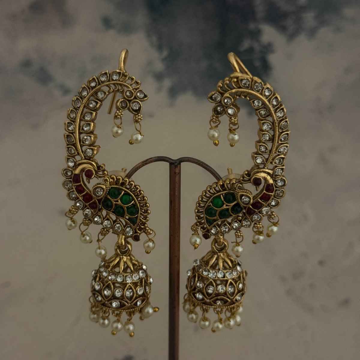 The Opal Factory Temple Jewelry Karnphool Kundan Peacock | Moti Work | Gold Multi