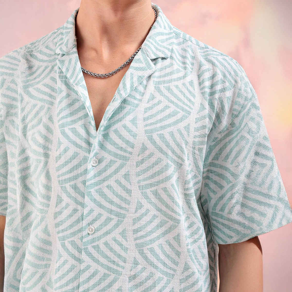 The Indian Garage Co Men's Relaxed Fit Art Deco Resort Half Sleeve Shirt | Green - M