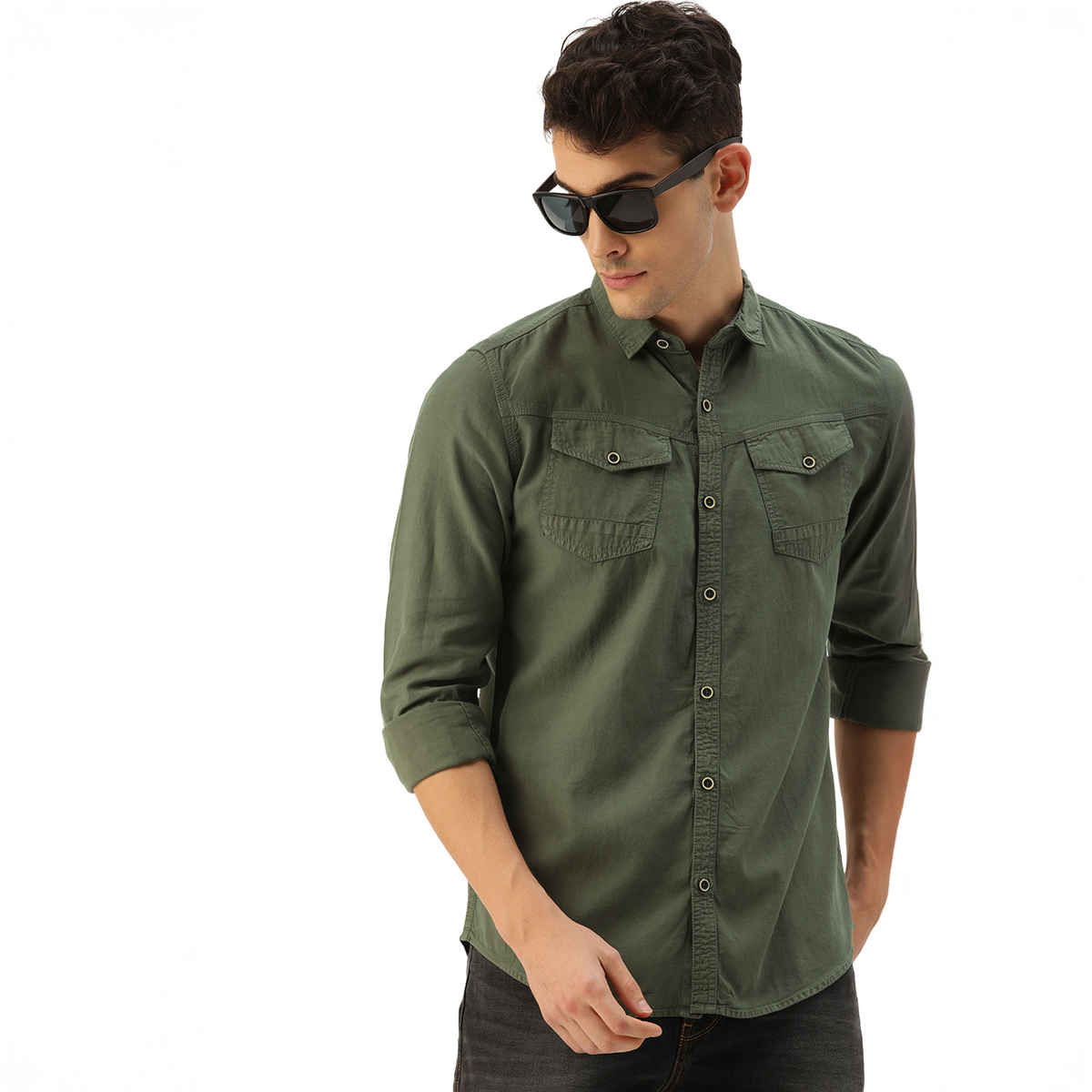 IVOC Men's Slim Fit Casual Shirt | Olive - L