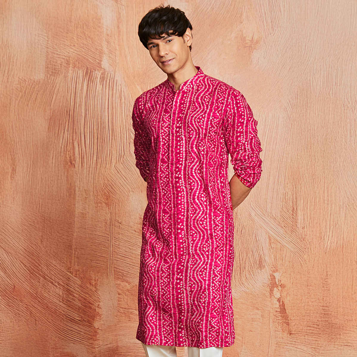 Vastramay Men's Falsa Rayon Kurta | Pink - XL
