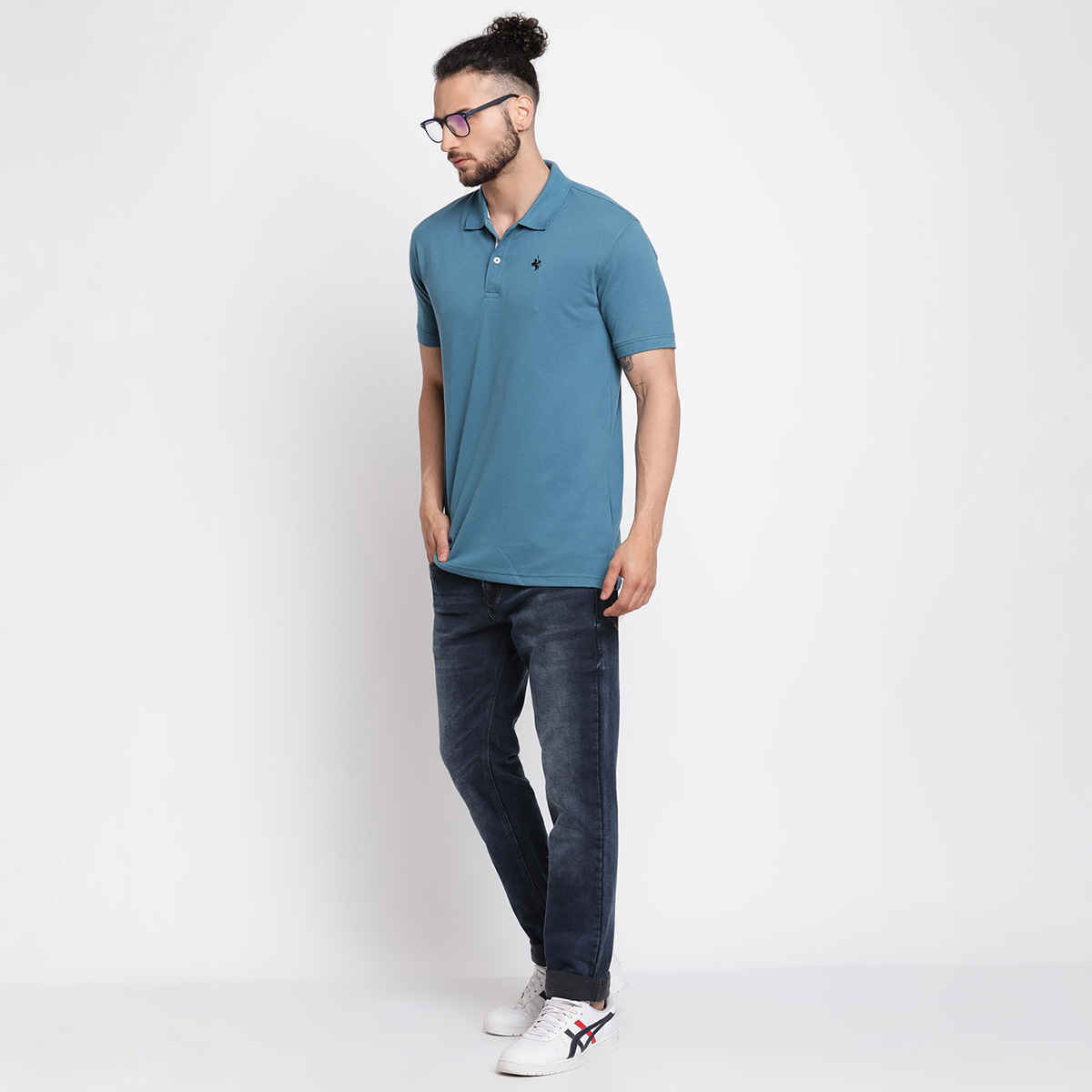 Cantabil Men's Solid Polo Neck Casual T-shirt | Blue - M