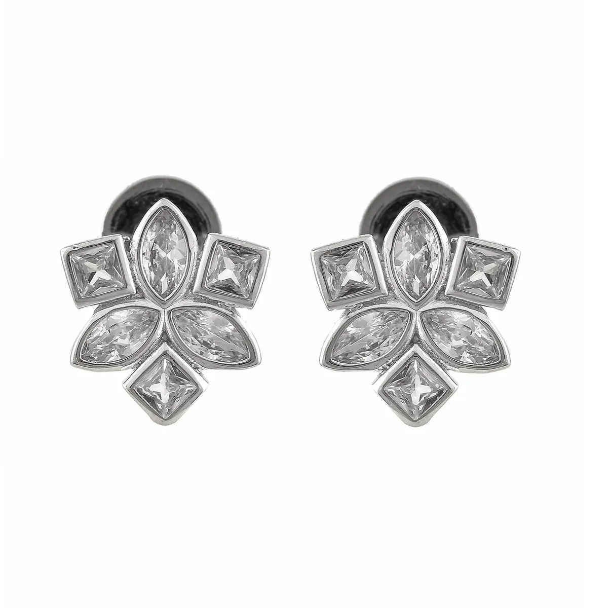 Voylla Sterling Silver Cluster Cz Floral Stud