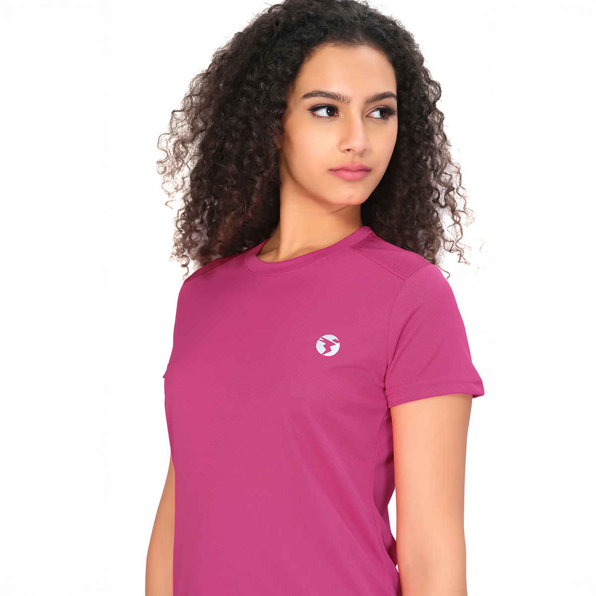 Technosport Women Solid Slim Fit Round Neck Sports T-shirt with Techno CooL Bubble | Pink - L