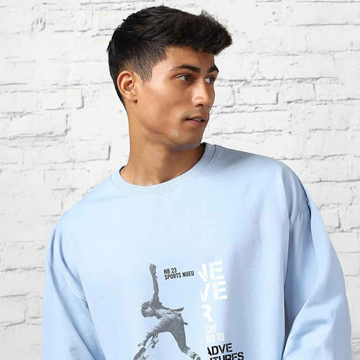 Nobero Men's Never Say No Relaxed Fit Sweatshirt | Powder Blue - M