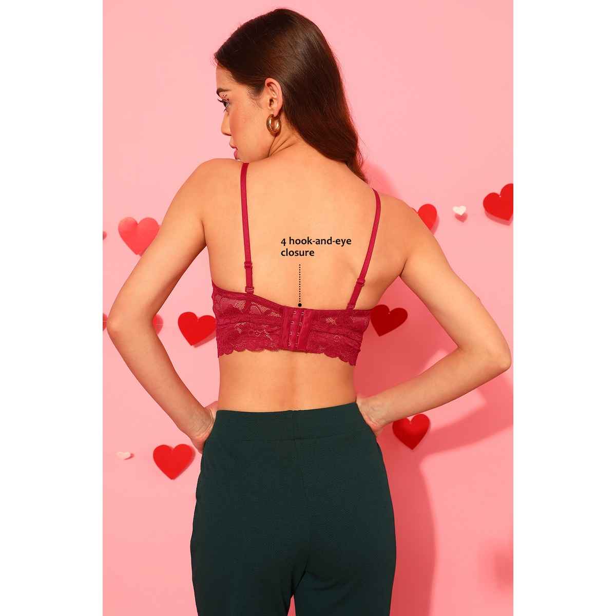 Clovia Women Padded Underwired Full Coverage Multiway Longline Bralette - Lace | Red | 36C