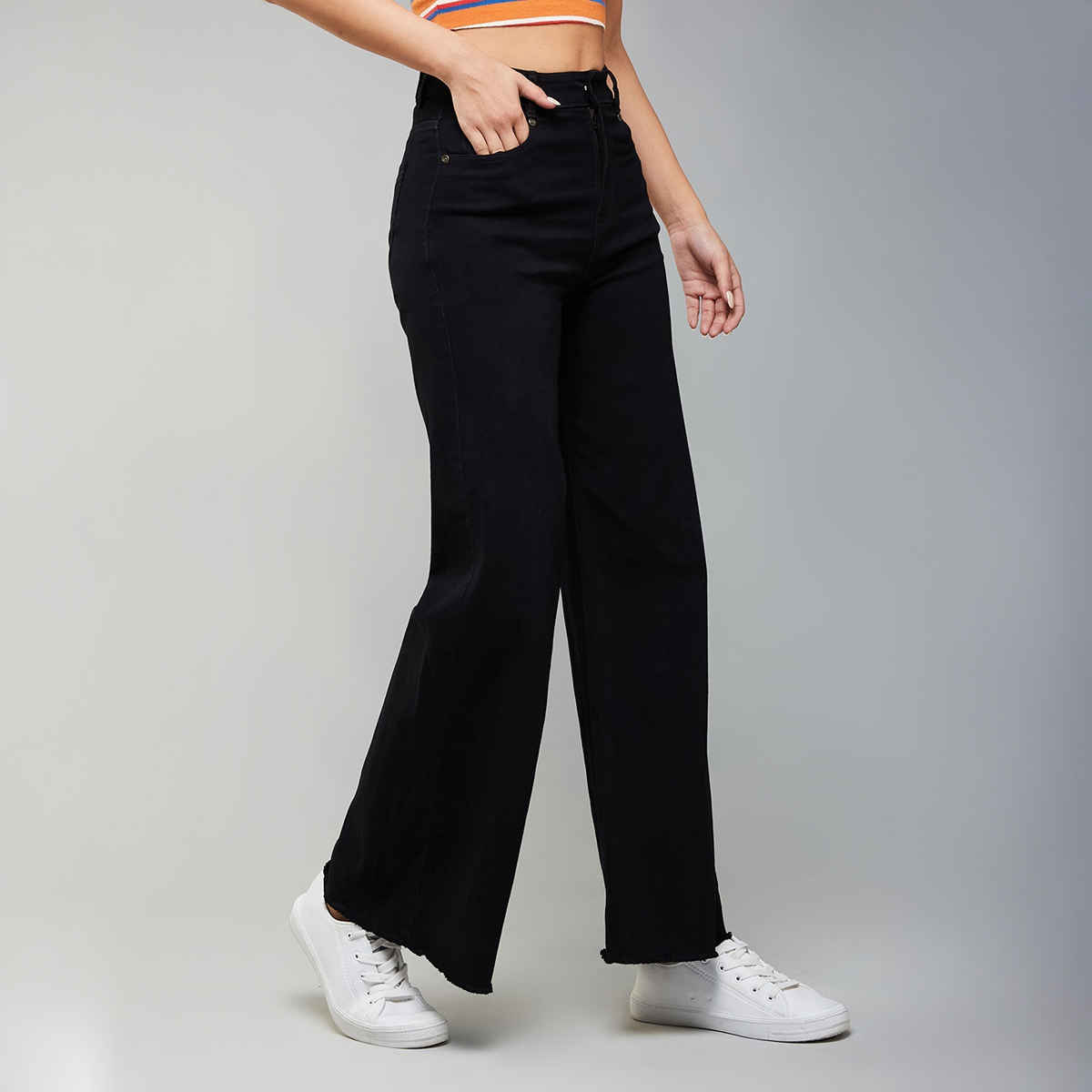 Miss Chase Women s Holiday Mode On Wide Leg Denim Jeans | Black | 32