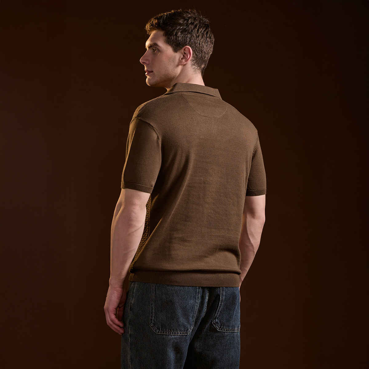 The Bear House Men's Geometric Textured Knit Slim Fit Polo | Brown - S
