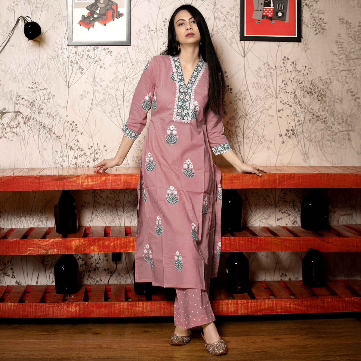 GoSriKi Women's Rayon Blend Straight Printed Kurta with Pant & Dupatta | BELAGAVI | Purple - S