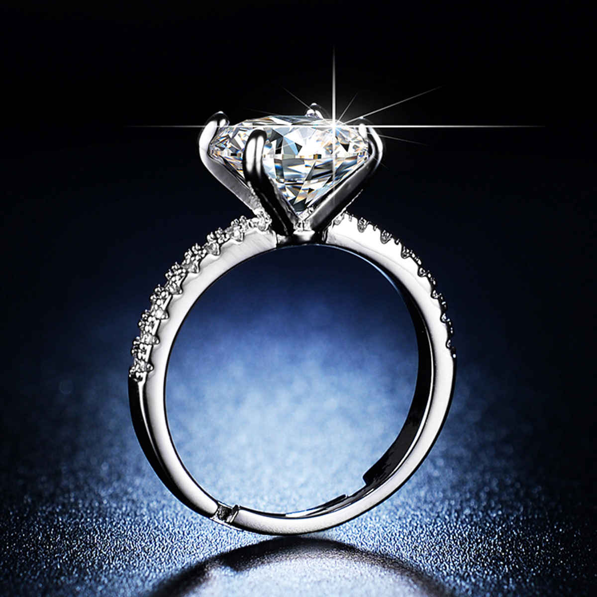 Label She Silver Plated Huge CZ Solitaire Adjustable Ring | LS-RNG-5249