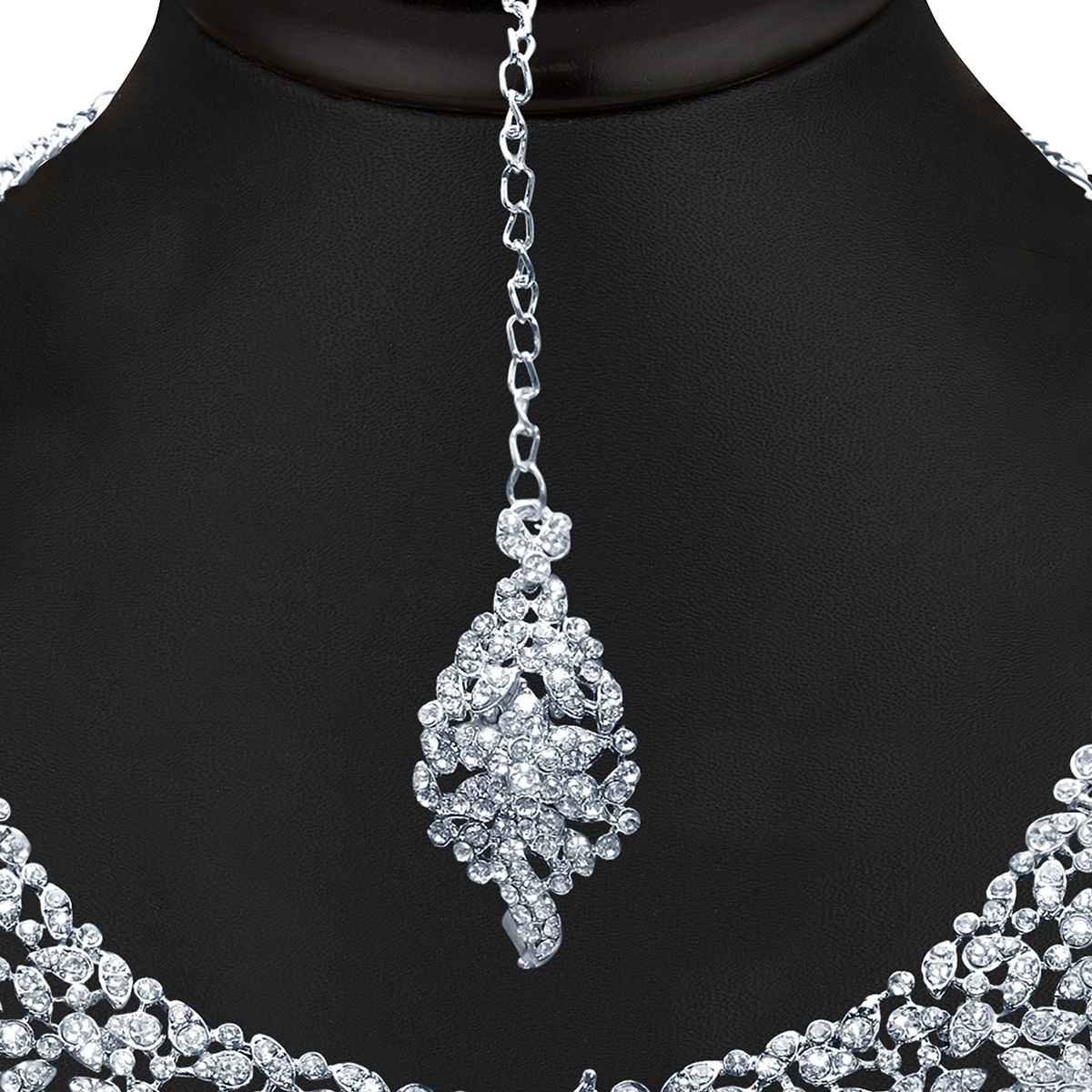 Sukkhi Glimmery Rhodium Plated Austrian Diamond Choker Necklace Set For Women
