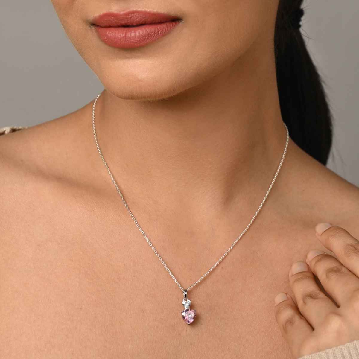 Clara 925 Sterling Silver Two Hearts Pendant Chain Necklace | Platinum Plated | Swiss Zirconia