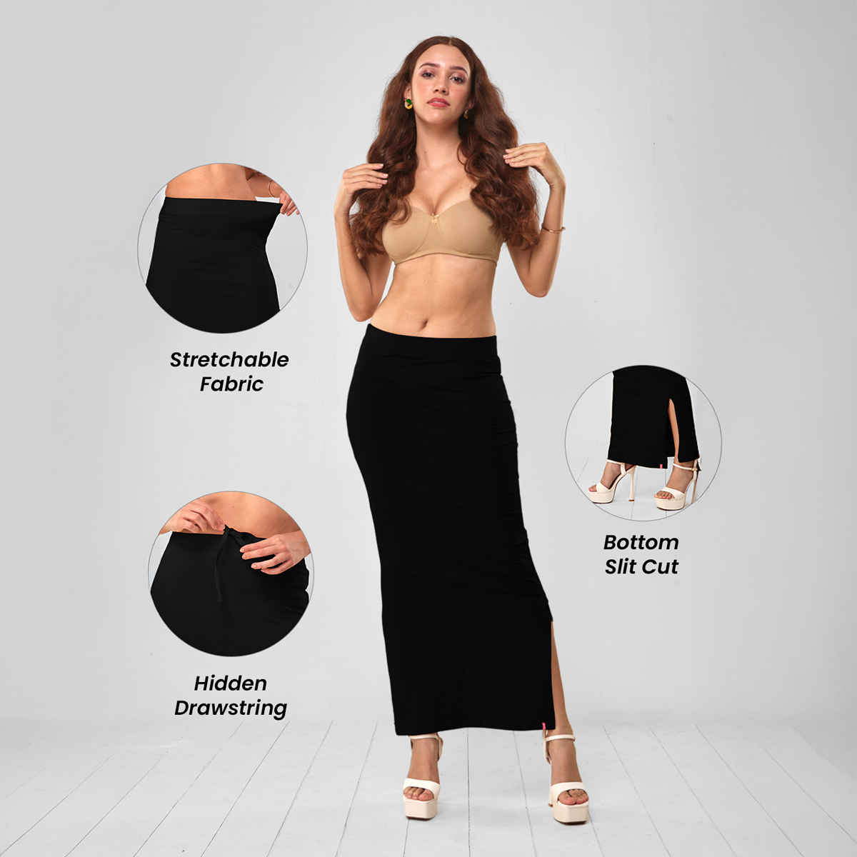 Lyra Women's Saree Shaper | Black Plus - Free Size