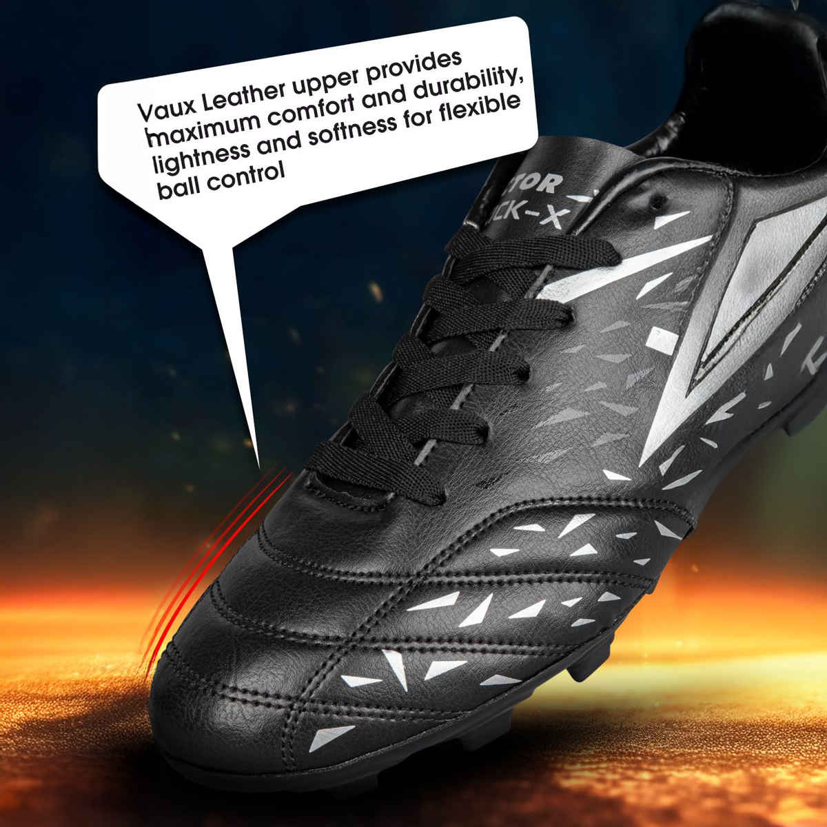 Vector X Kick-X Football Studs For Men Sports And Athletic Soccer Shoes | Black-Silver & Size-7