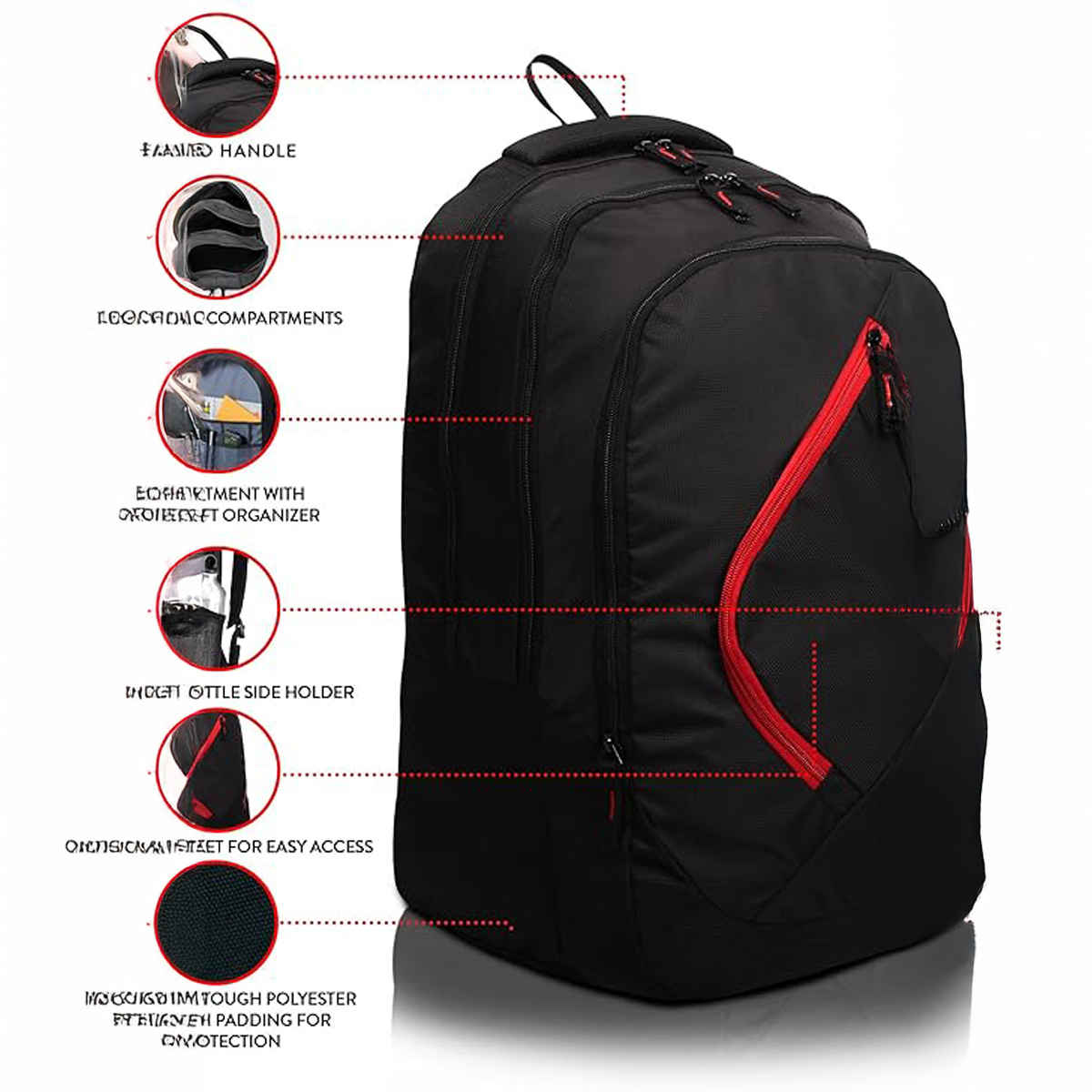 Lunar's Unisex Solid Polyester 35 L Padded Grab Handle Backpack | Black and Red - 19 Inches