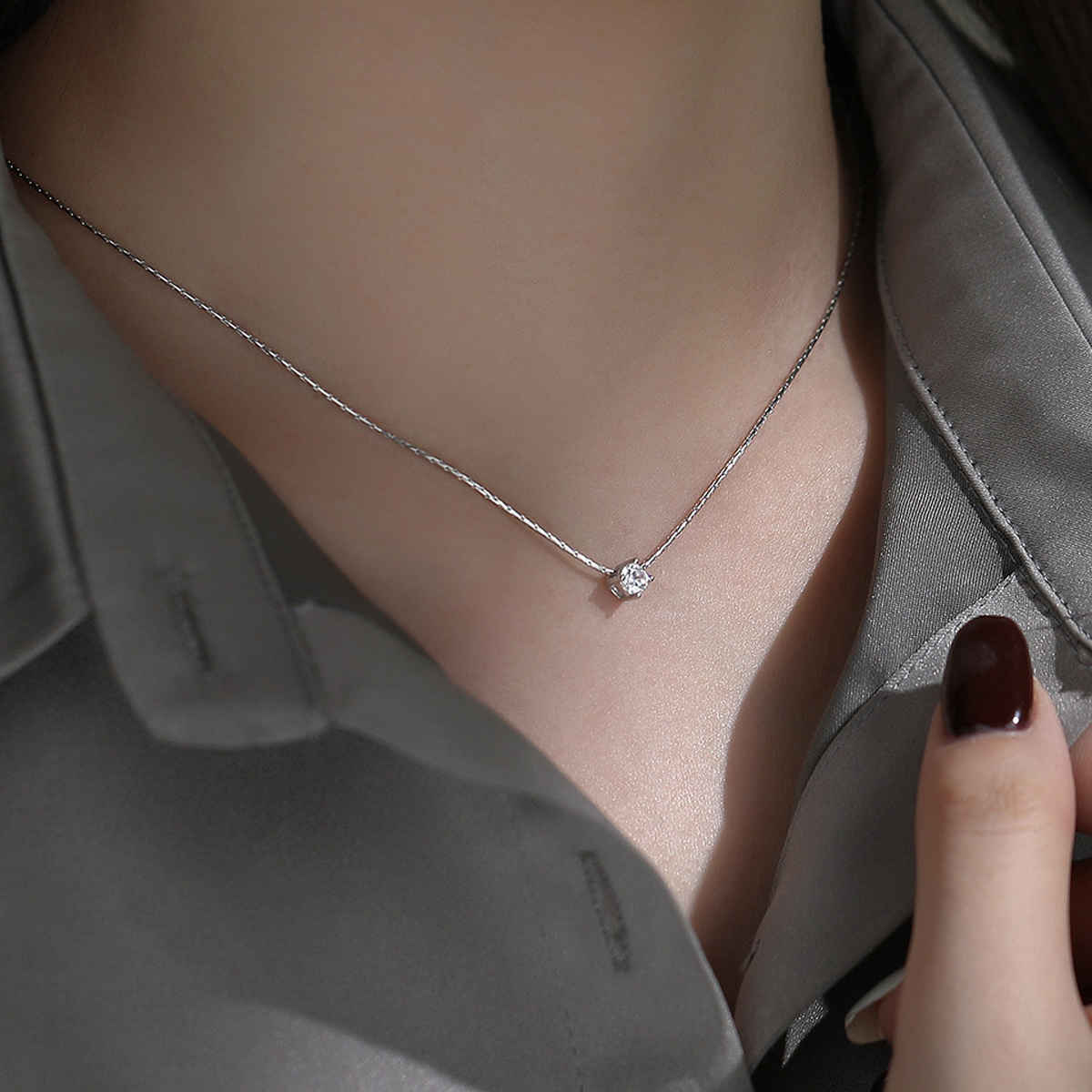 LabelShe Silver Plated Stainless Steel CZ Studded Pendant Necklace | LS-PS-26450