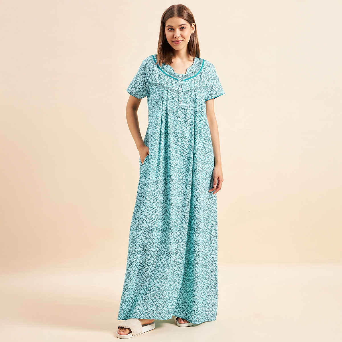 Sweet Dreams Women Half Sleeves Night Gown - M Ocw | 2992 Mint