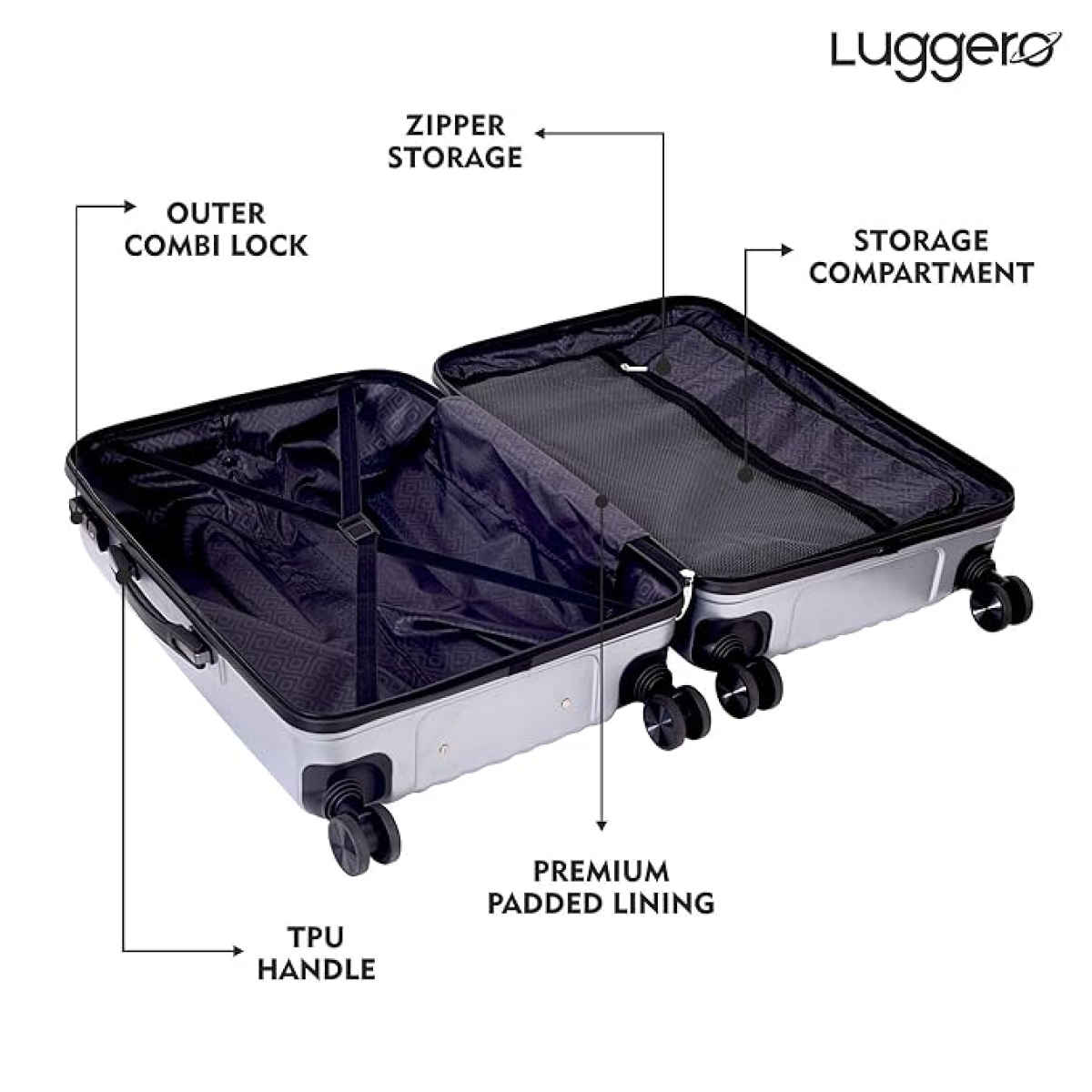Luggero Classic Trolley Bag | Silver - M