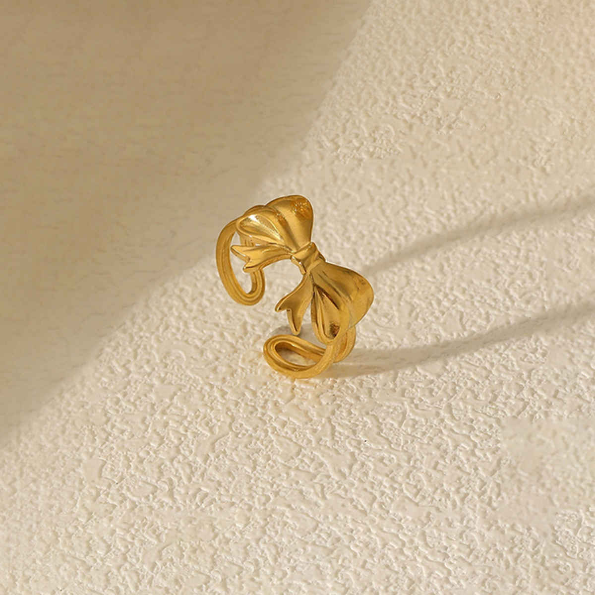 Label She Gold-Plated Stainless Steel Bow Themed Adjustable Ring | LS-RNG-72202