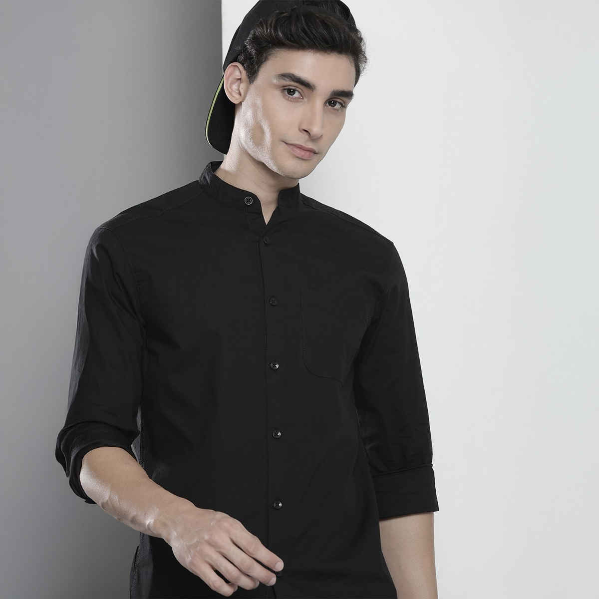 The Indian Garage Co Men's Regular Fit Solid Casual Shirt | Black - XL