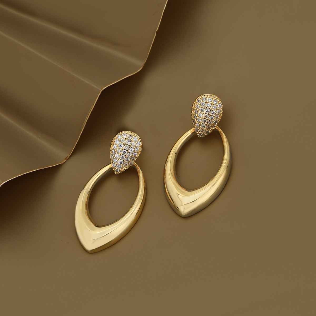 Carlton London Gold Plated with CZ Oval Droop Earring | FJE4879
