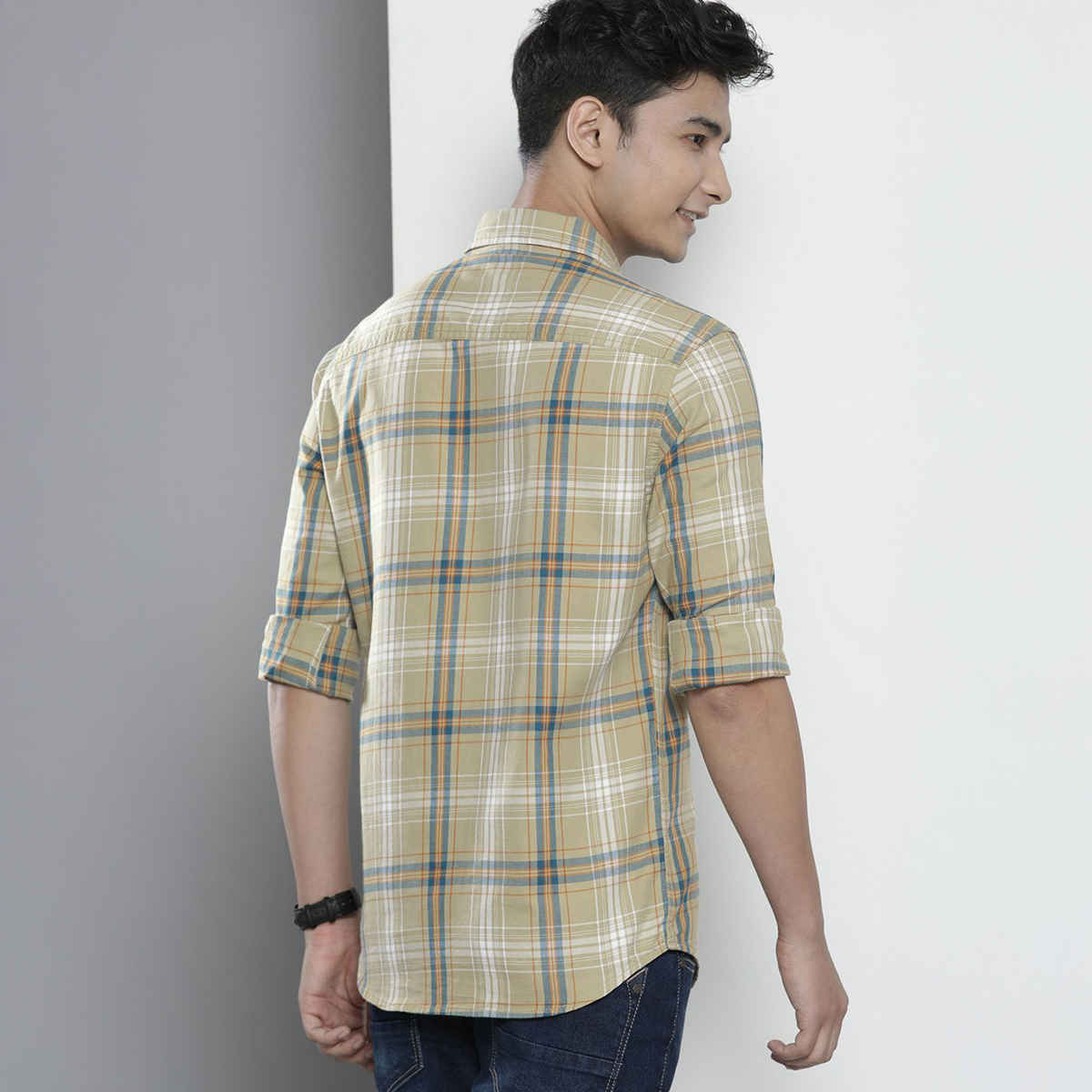 The Indian Garage Co Men's Slim Fit Checked Casual Shirt | Green - XL