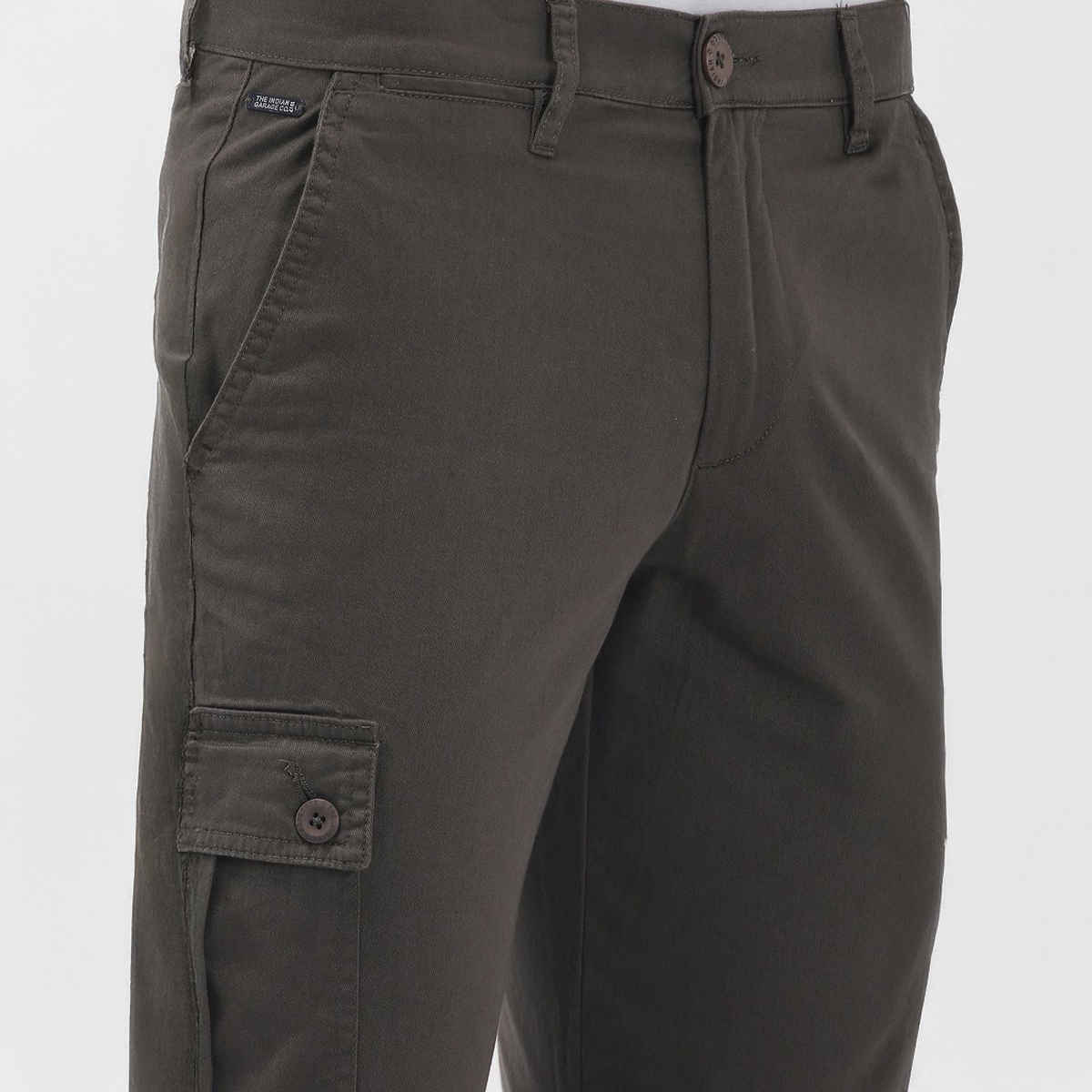 The Indian Garage Co Men's Slim Fit Solid Casual Cargo | Grey - 32