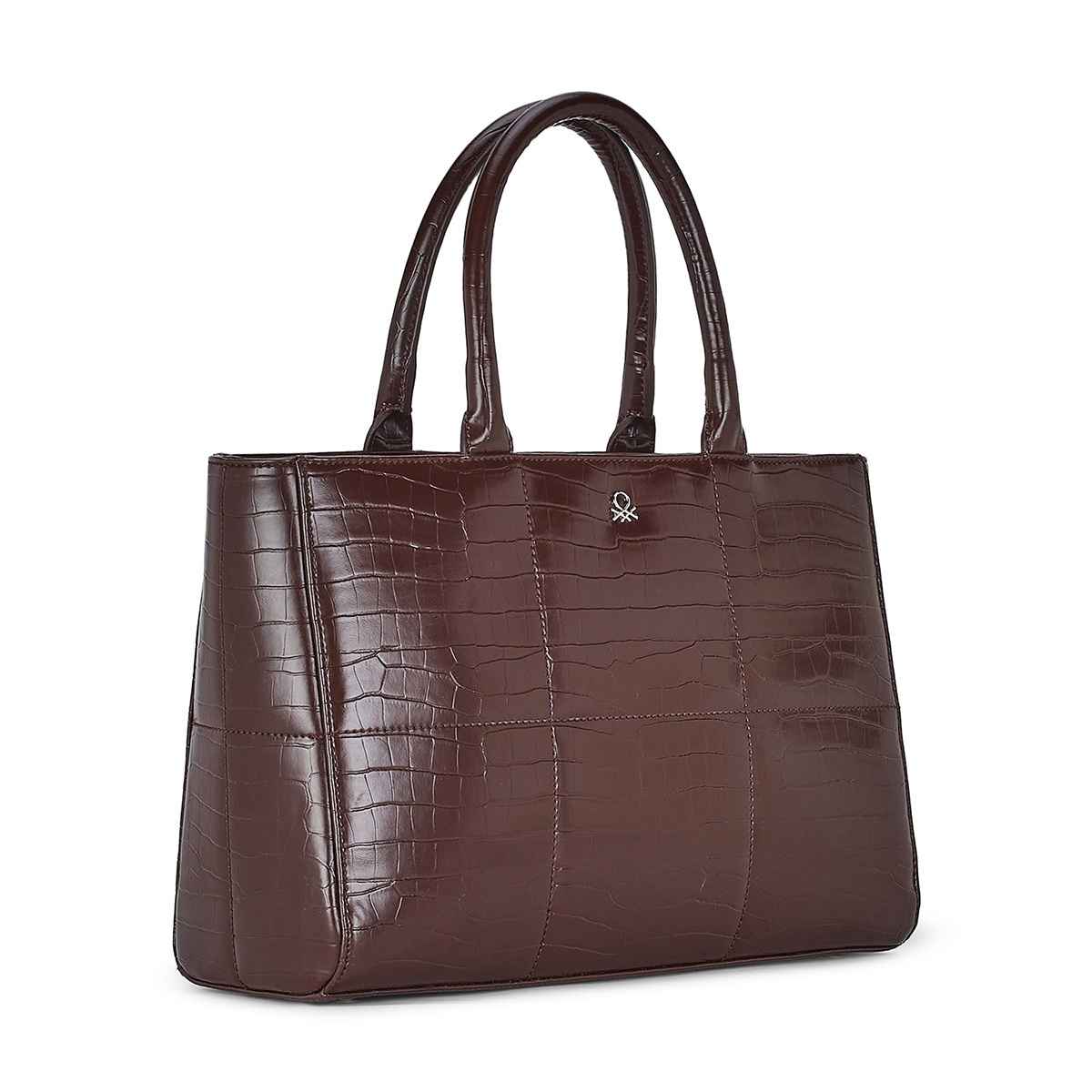 United Colors Of Benetton Women's Textured PU 11.5 L Double Handle Tote Bag | Brown - Standard
