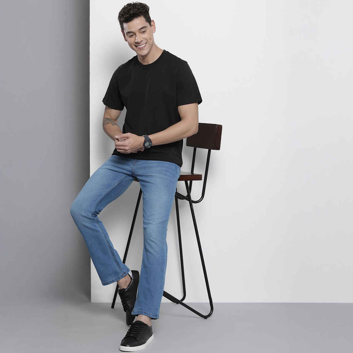 The Indian Garage Co Men's G-Noah Boot Cut Fit Jeans Solid Casual Jeans | Blue - 32