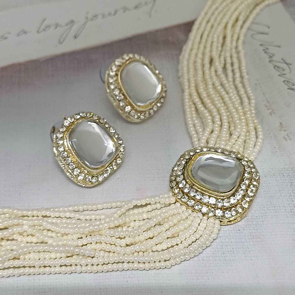 Pearl choker set (Necklace + Earring) - Assorted Design