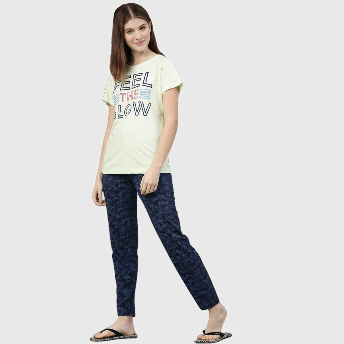 Kryptic Women's Pure Cotton Printed Lounge Pant | Blue - M