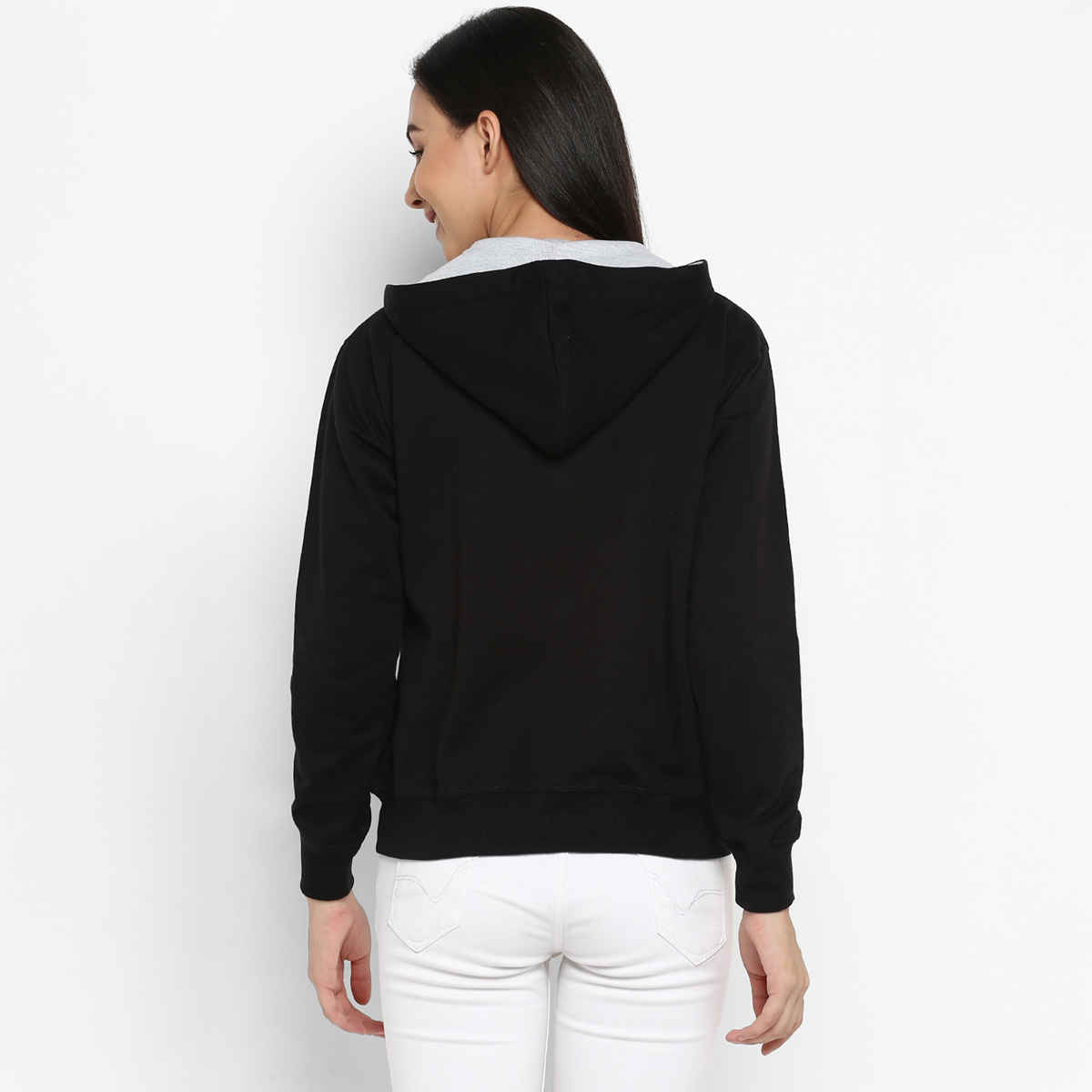 Alan Jones Clothing Women's Solid Zipper Hooded Sweatshirt | Black - L