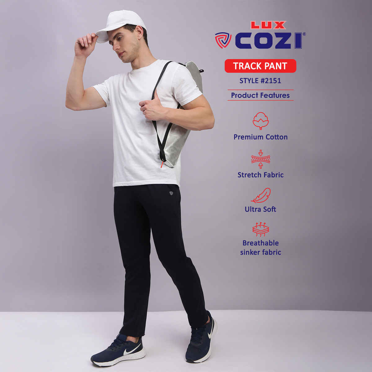 Lux Cozi Men's All-Day Comfort Premium Track Pants with Pockets | Black - L