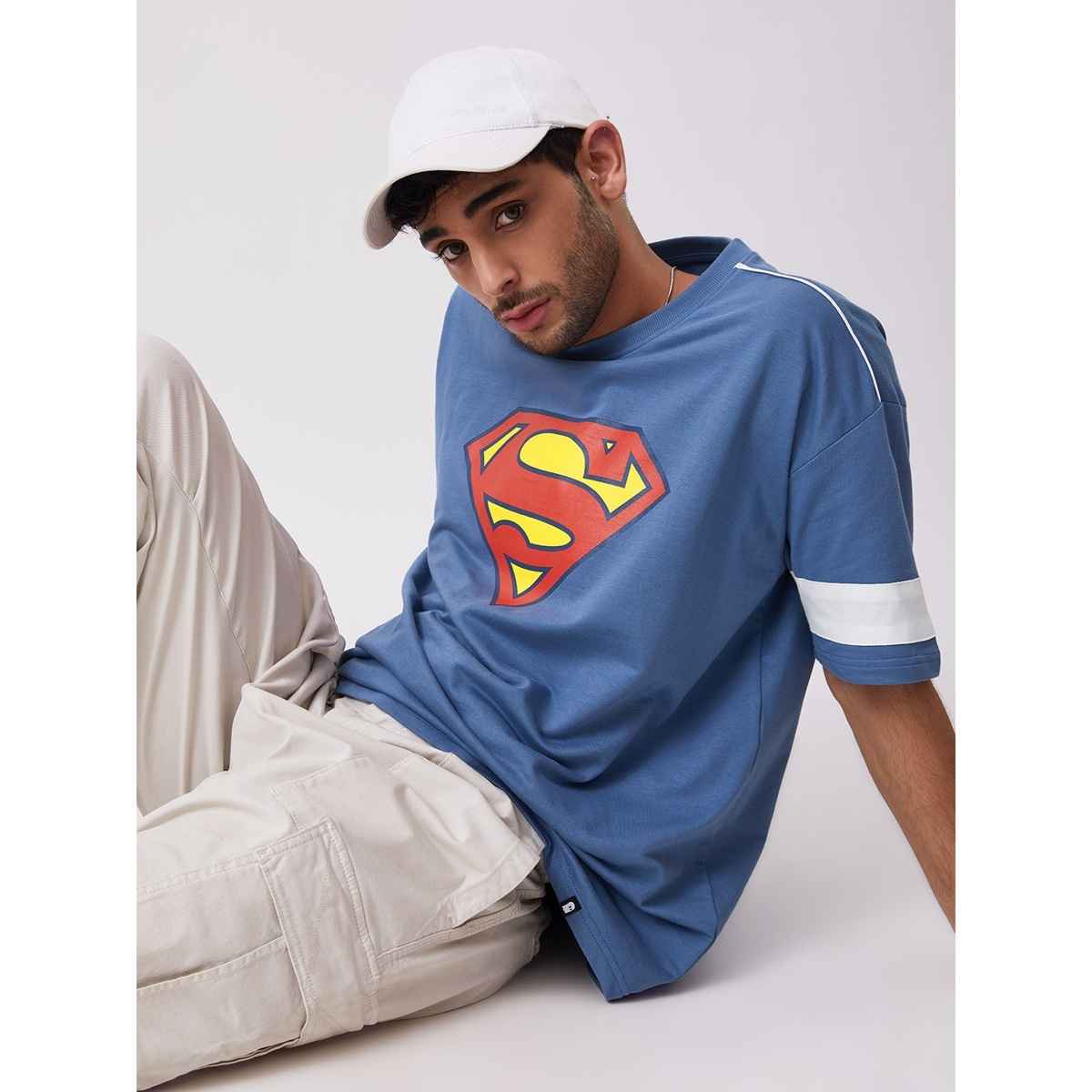 The Souled Store Men's Superman Classic Oversized T-shirt | Blue - 2XL