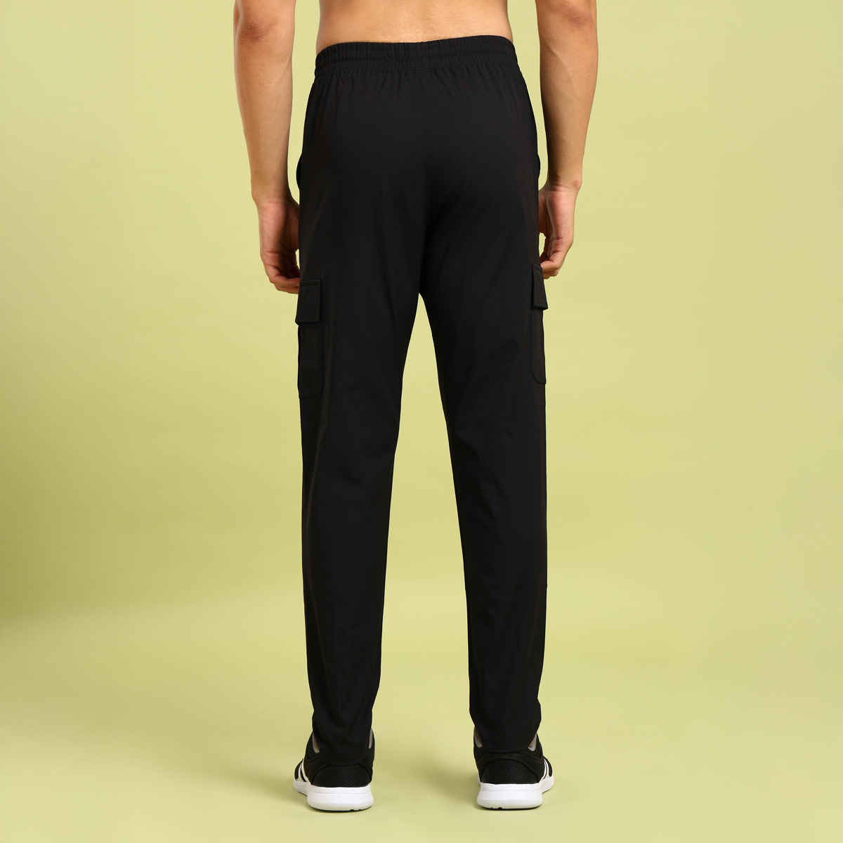 Technosport Men Poly Solid Relax Fit Sports Cargo Trackpants with TS FLEXI | Black | L