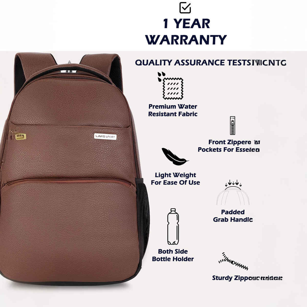 Lavie Sport Mode Gear 30L Laptop Backpack For Men & Women (Brown)
