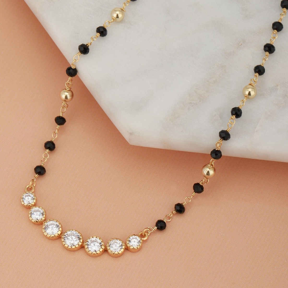 Carlton London 18Kt Gold-Plated CZ-Studded & Artificial Beaded Mangalsutra-B849903N/1