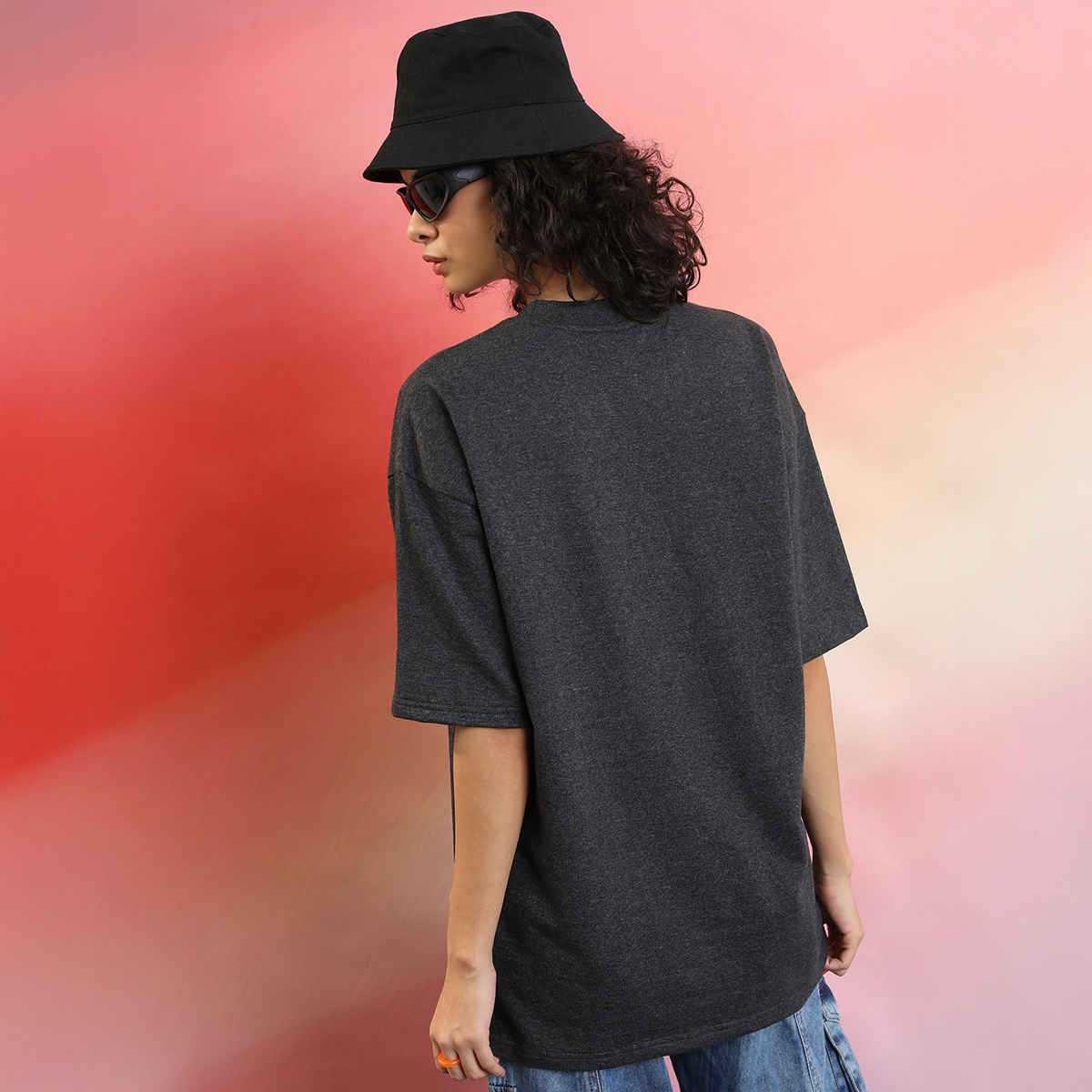 Tokyo Talkies Women's Graphic Printed Oversized T-Shirt | Charcoal - XL