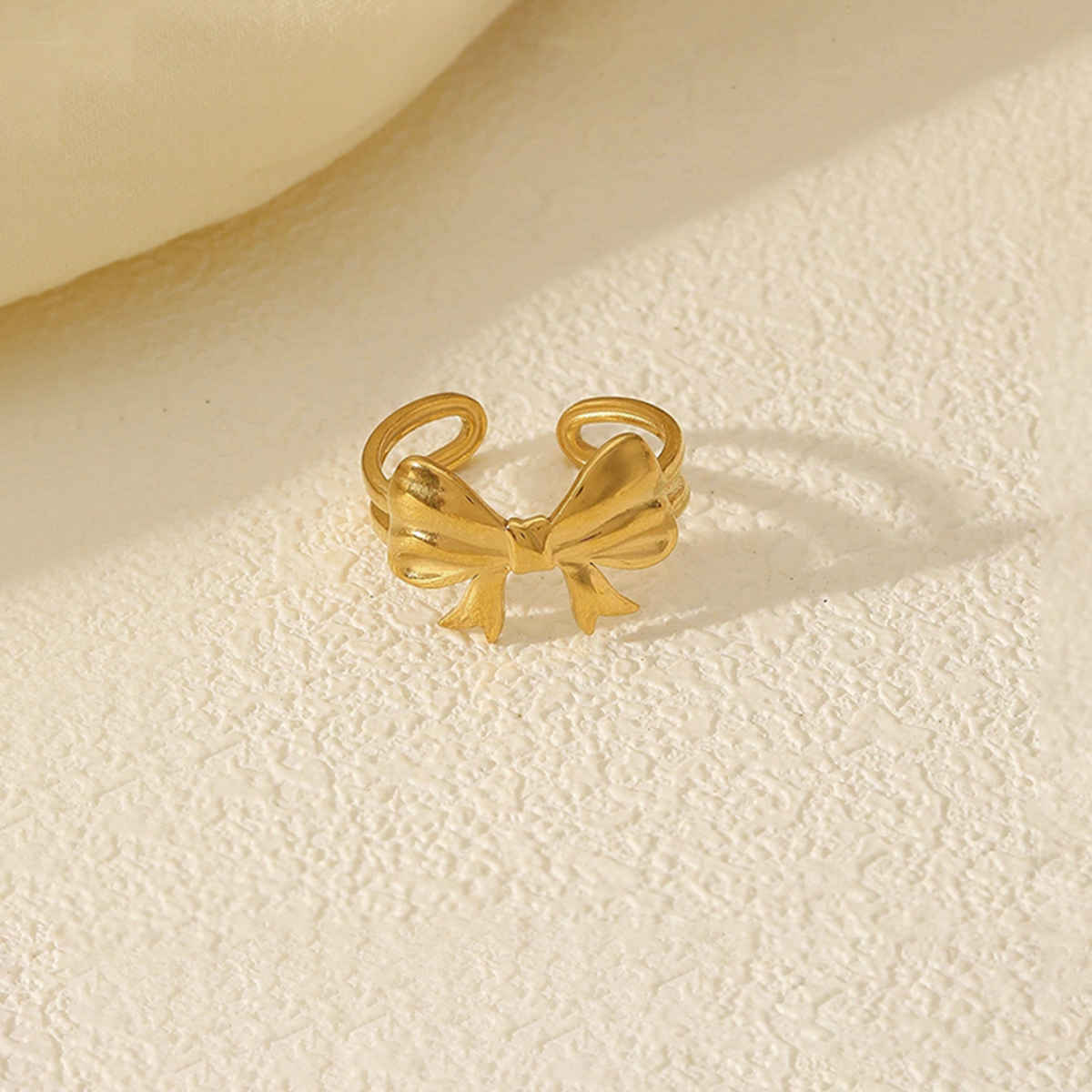 Label She Gold-Plated Stainless Steel Bow Themed Adjustable Ring | LS-RNG-72202