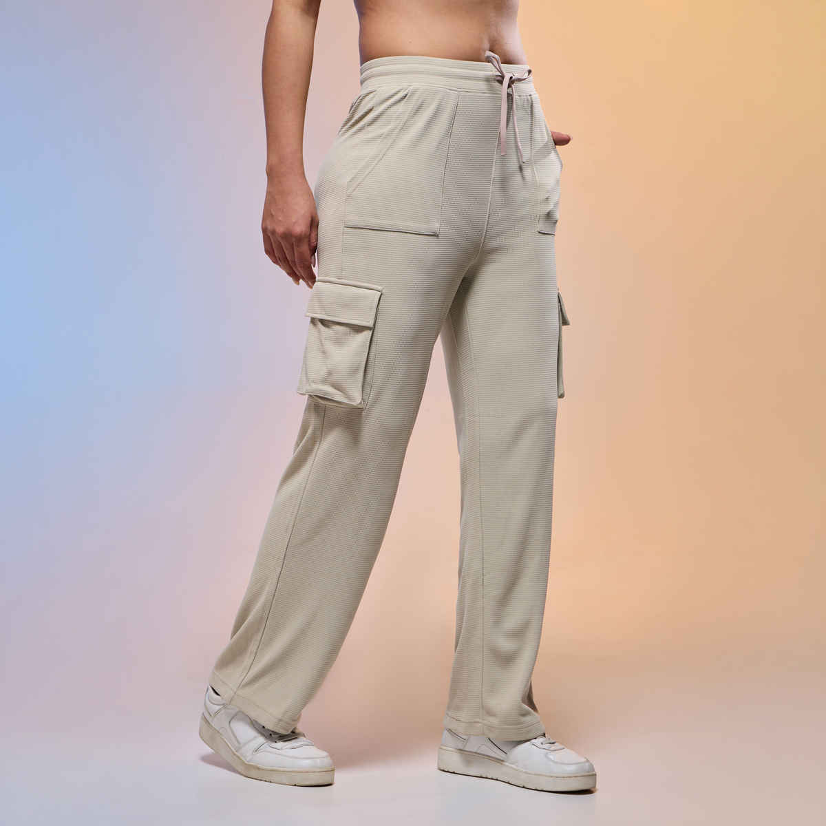 Technosport Women's Straight Fit Sports-Active Cargo Trackpants | Oyester Grey - XL