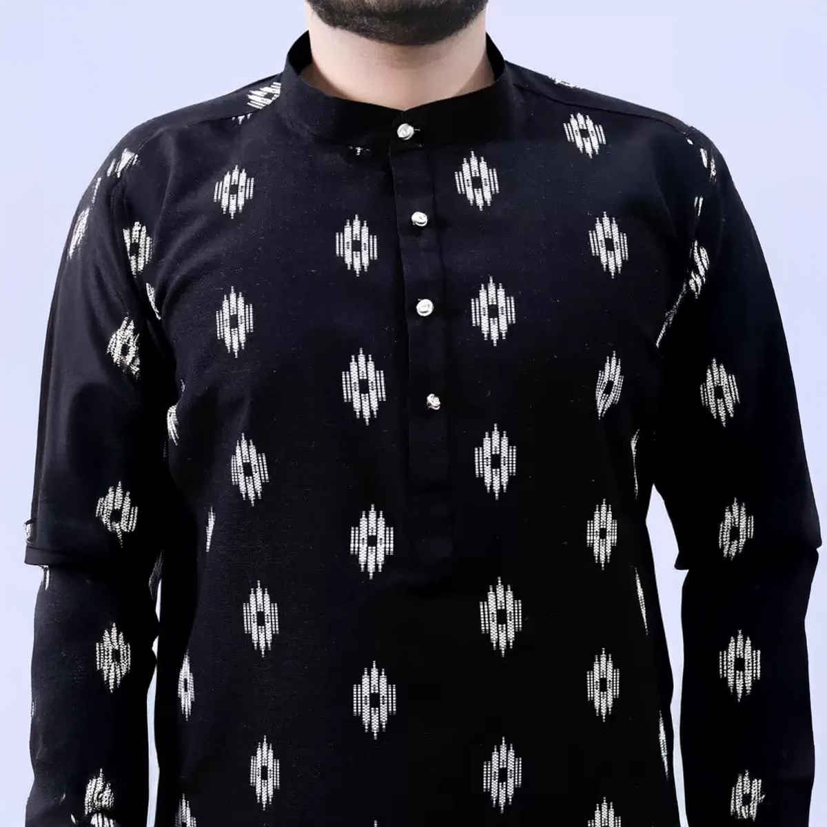 Tibra Collection Men Straight Kurta - Black | Printed | Cotton Blend | XXL
