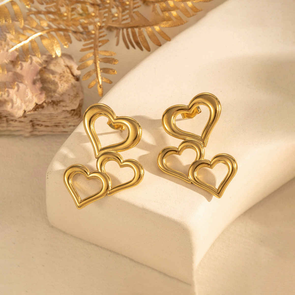 LabelShe Gold Plated Stainless Steel Heart Themed Stud Earrings | LS-ERG-57098