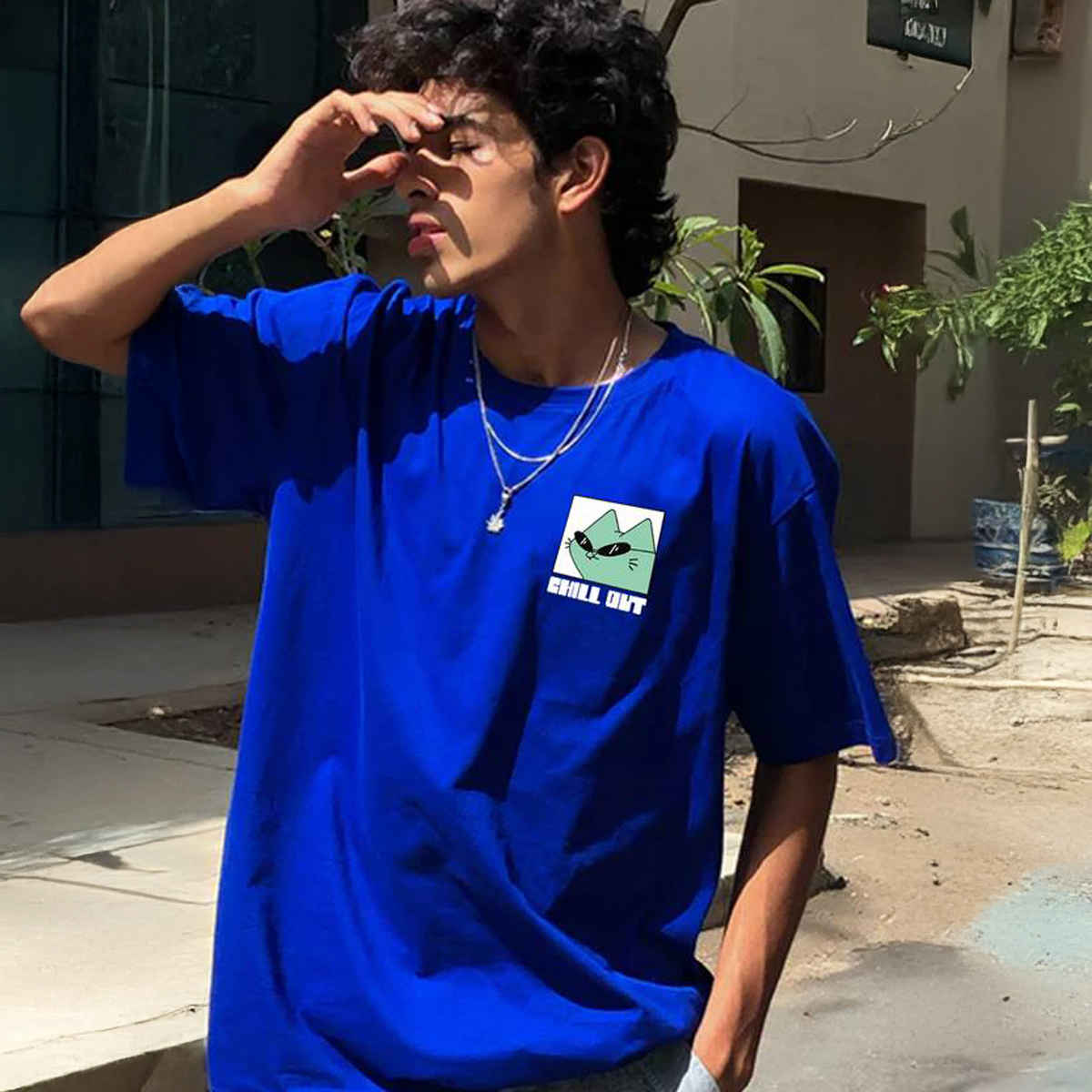 VEIRDO Men's Printed Oversized T-shirt | OS 100 CHLOUT RB | Royal Blue - XL