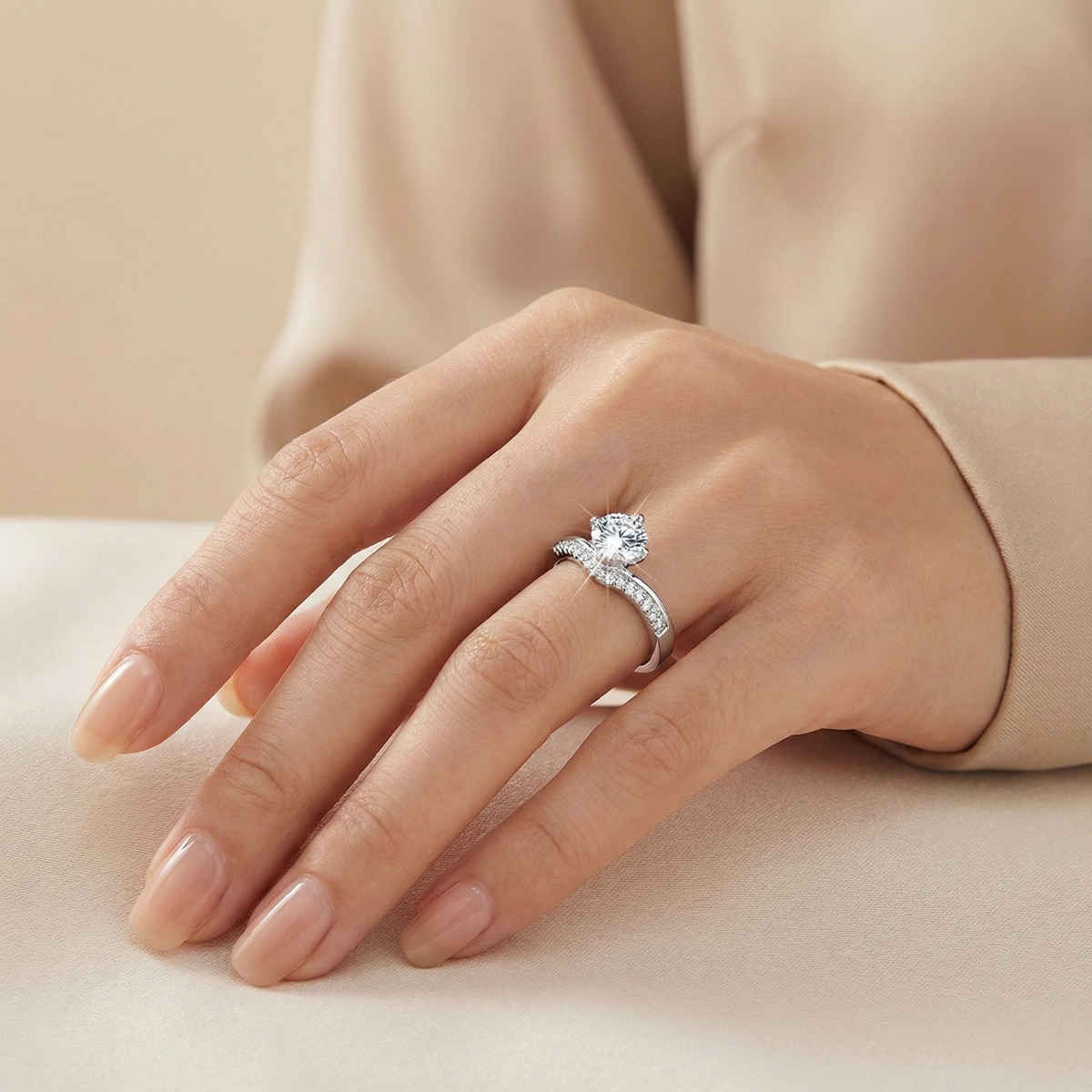 Label She Silver Plated AD Solitaire Adjustable Ring | LS-RNG-5205